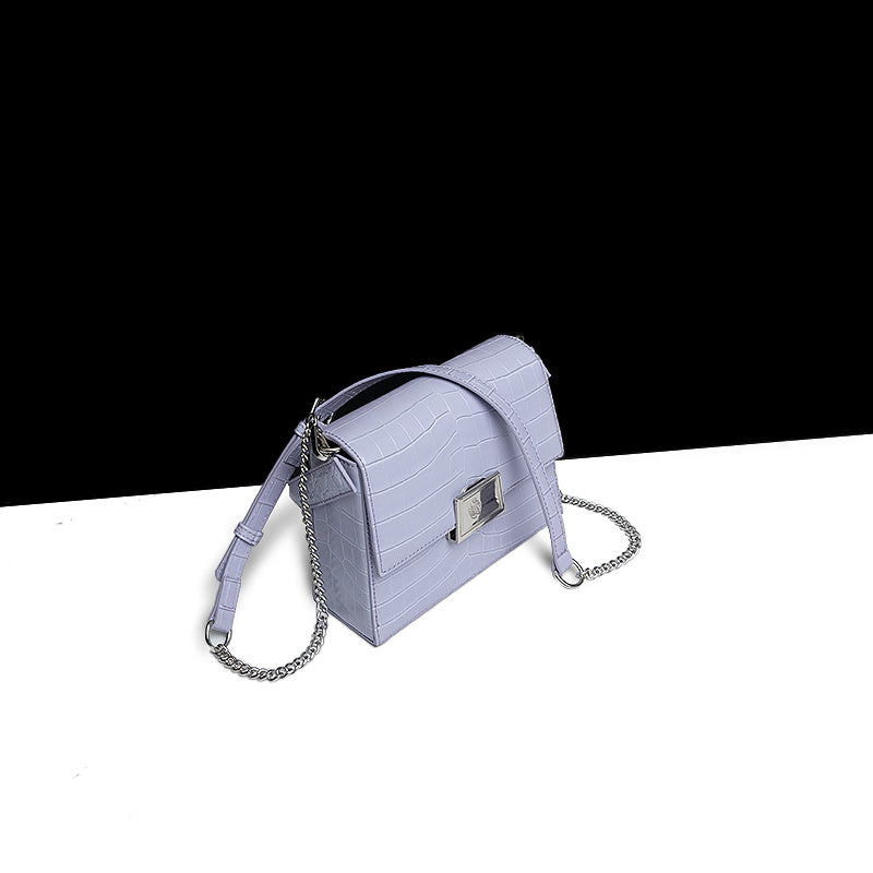 Sac à main français en cuir de vachette imprimé crocodile 20 cm avec bandoulière réglable