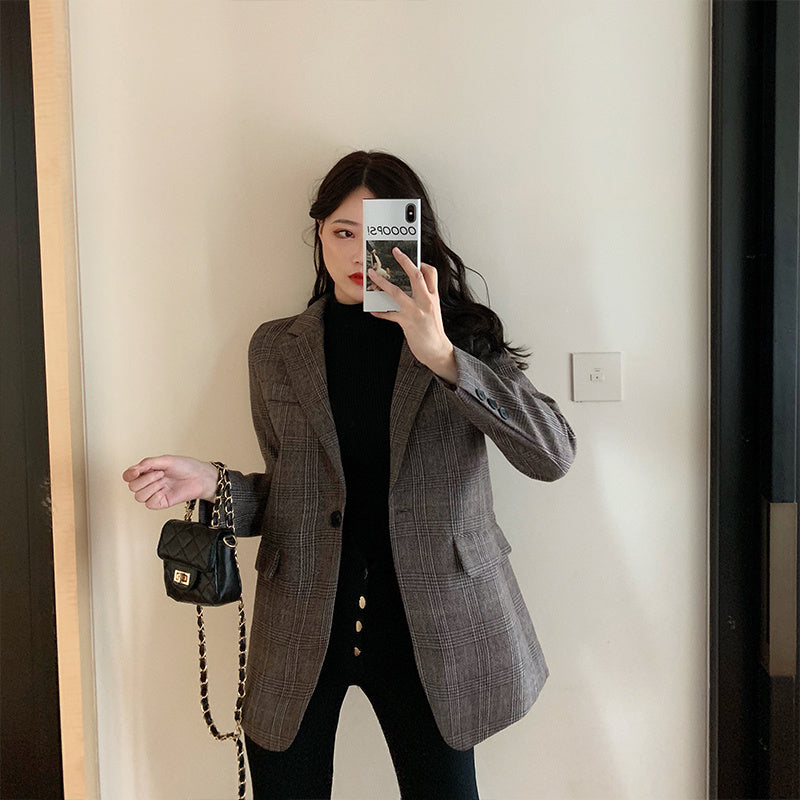 British Style Retro Plain Single-Breasted Blazer