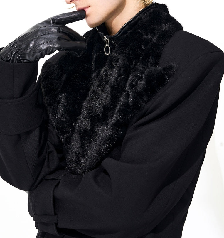 Noble Stitched Lapel Long Trench Coat Blazer in Black