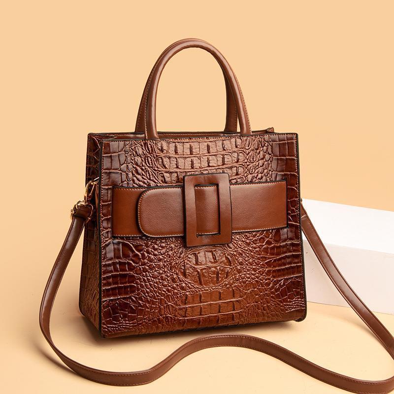 Grand sac à bandoulière vintage en PU pour femme avec motif crocodile