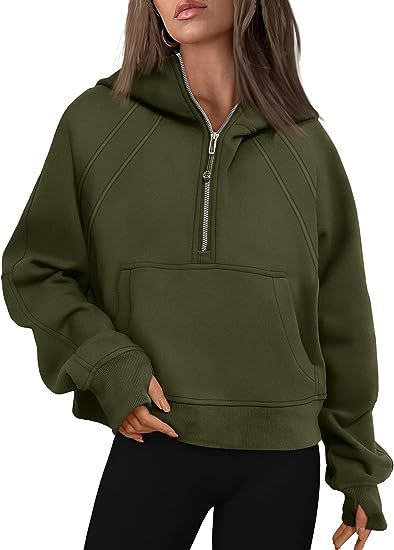 Sweat-shirt à capuche zippé avec poche Coupe ample Manches longues Pull pour femme