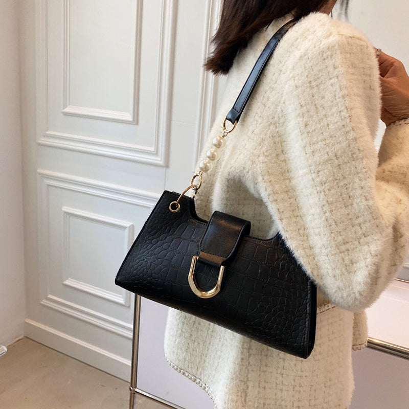 Leisure Pearl PU Zipper Armpit Bag for Women, 28x14x6cm