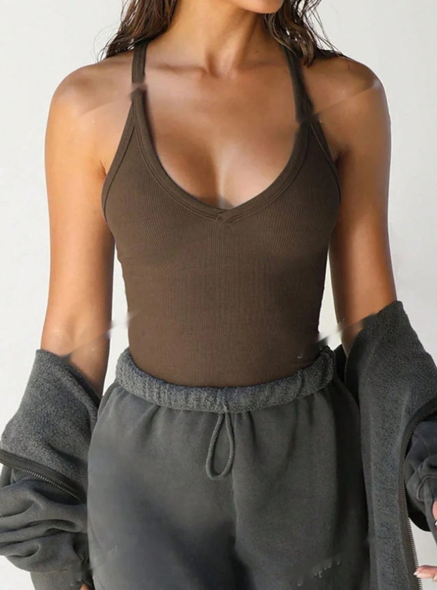 Slim-Fit Burgundy Sleeveless V-Neck Crop Tank Top