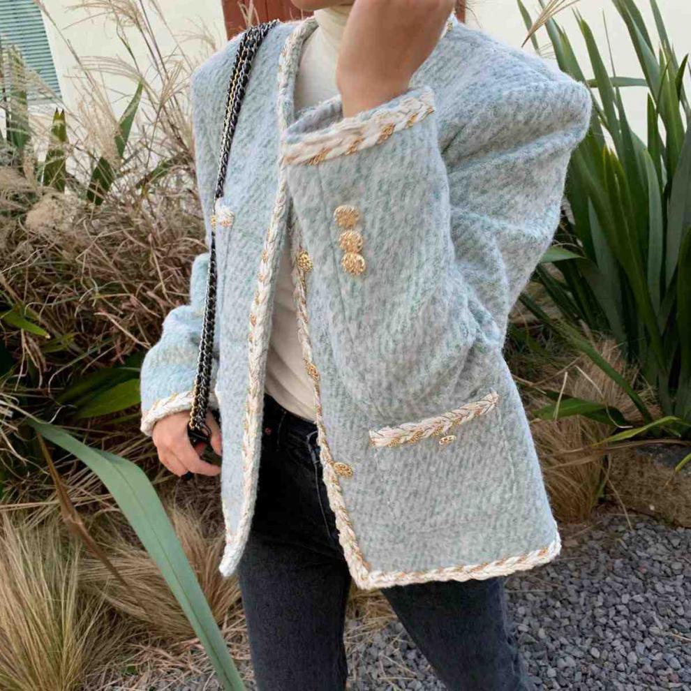 Women's Autumn Retro Wool Single-Breasted Loose Short Coat in Green, Black & Apricot