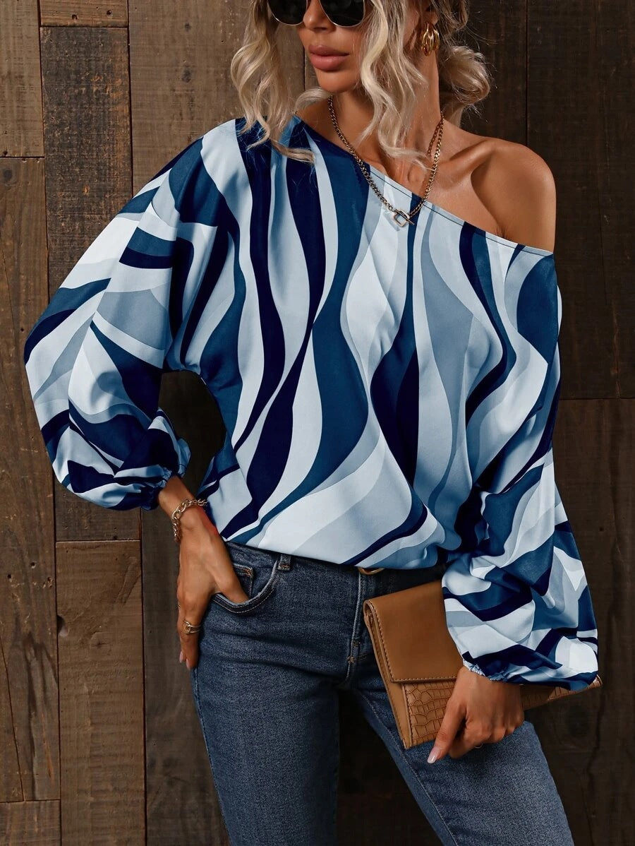 Summer Painted Off-shoulder Bishop Sleeves Top