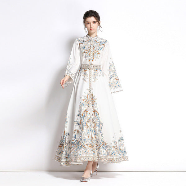 Retro Middle East Style White Bell Sleeve Dress