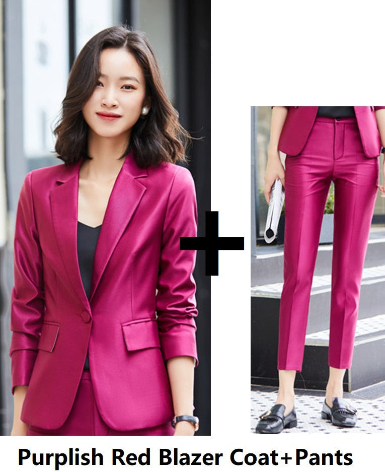 Professional Women's Fashion Suit Set with Long Sleeve Jacket and Pants