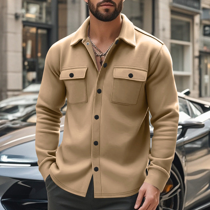 Men's Single-Breasted Lapel Jacket with Multi-Pockets