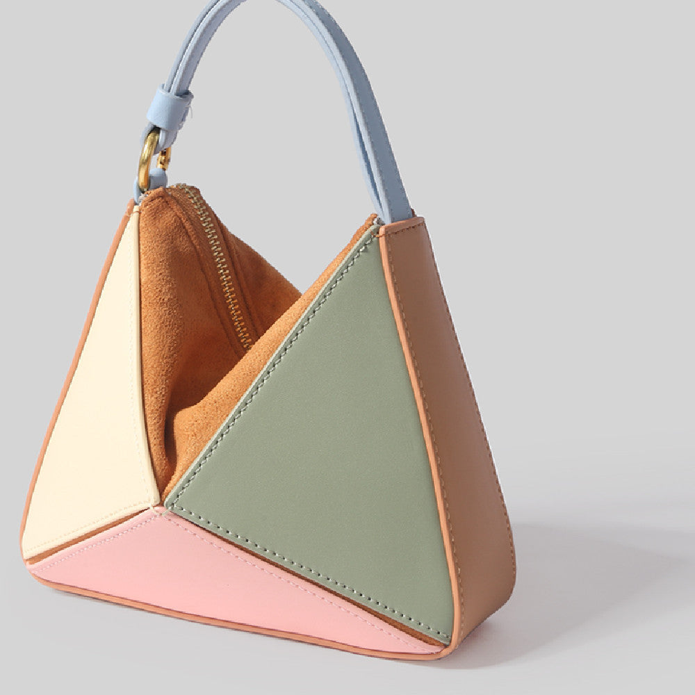 Triangular Diamond Grid Folding Tote Crossbody Bag