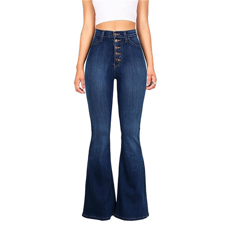 High Waist Stretch Denim Wide Leg Jeans