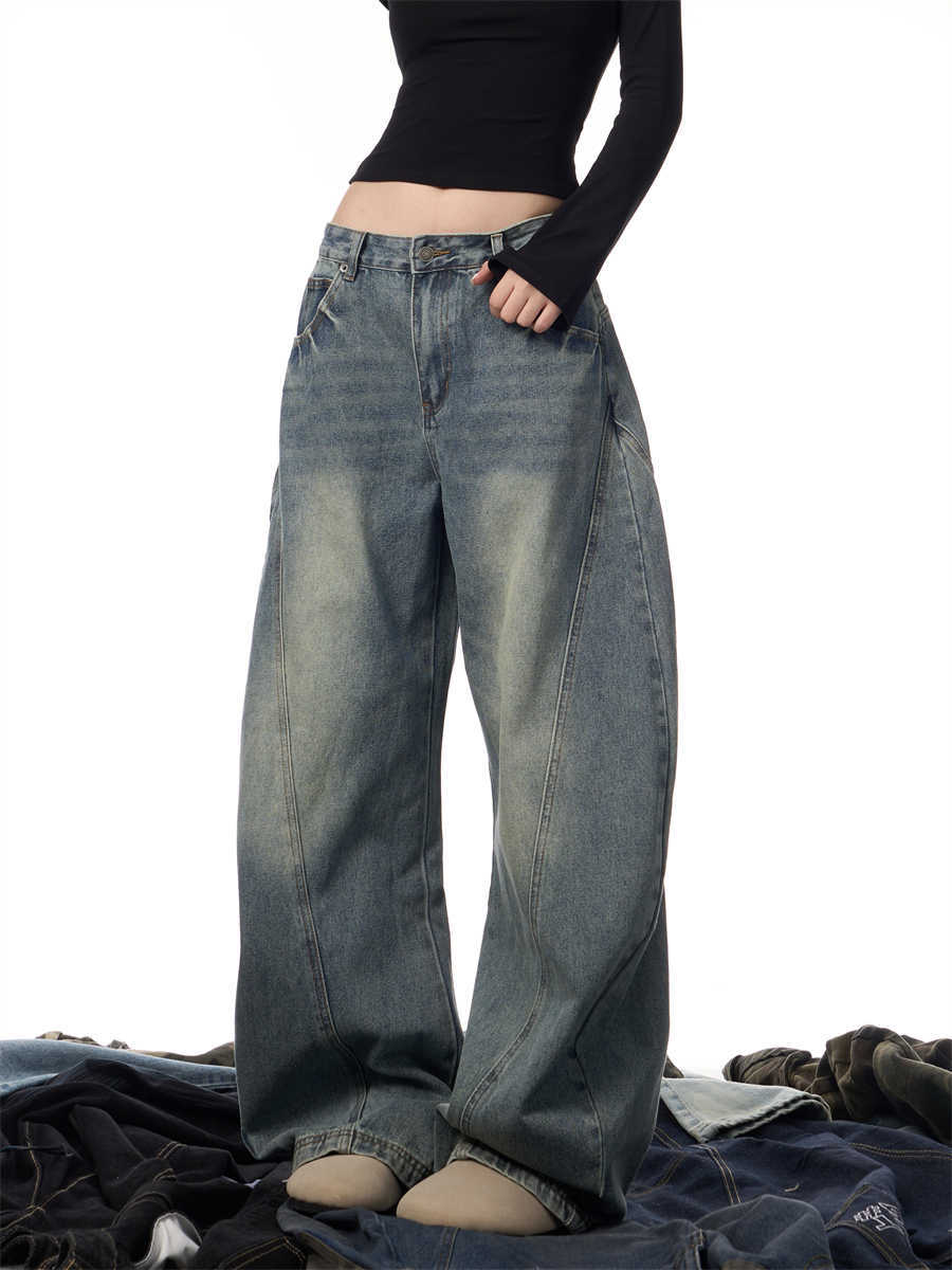 Women's Wide Leg Retro Washed Blue Jeans