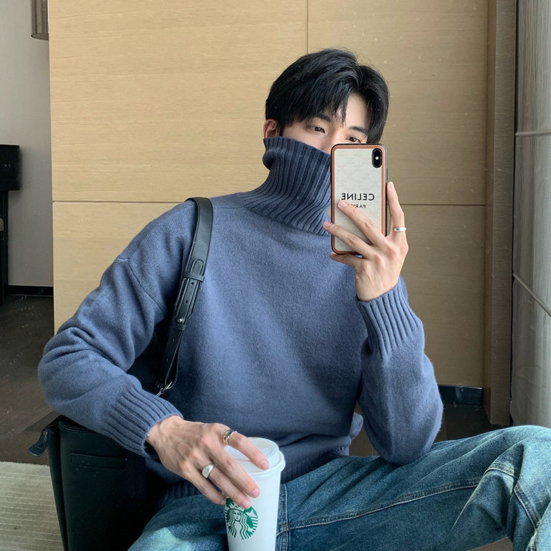 Winter Loose Turtleneck Sweater for Men with High Collar