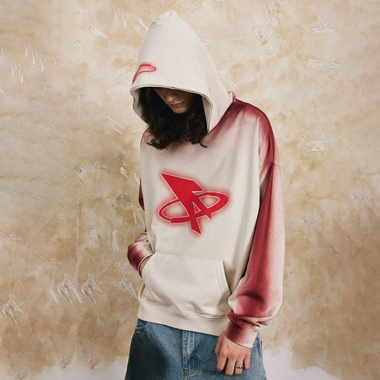 Sweat à Capuche Abricot & Coton Noir avec Imprimé Craquelé Peint à la Main, TP-TG
