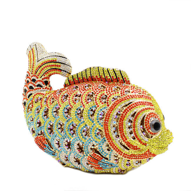 Goldfish Rhinestone Handmade Diamond Clutch Bag for Women 24cm