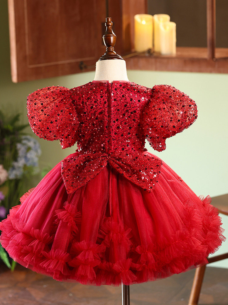 Robe de soirée rouge pour petites filles, idéale pour les spectacles