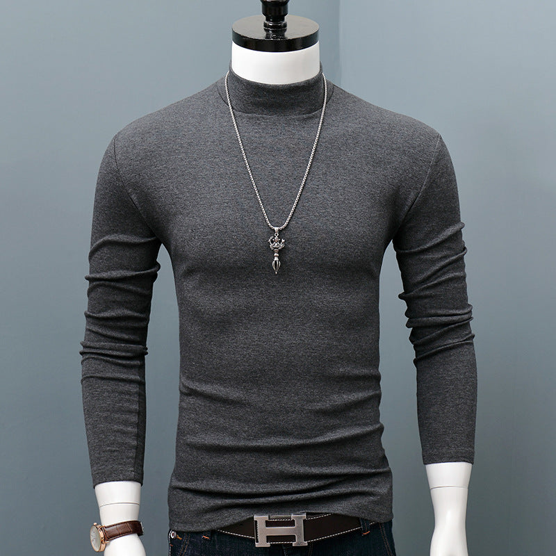 Men's Slim Fit Long-Sleeve Cotton High Collar Top