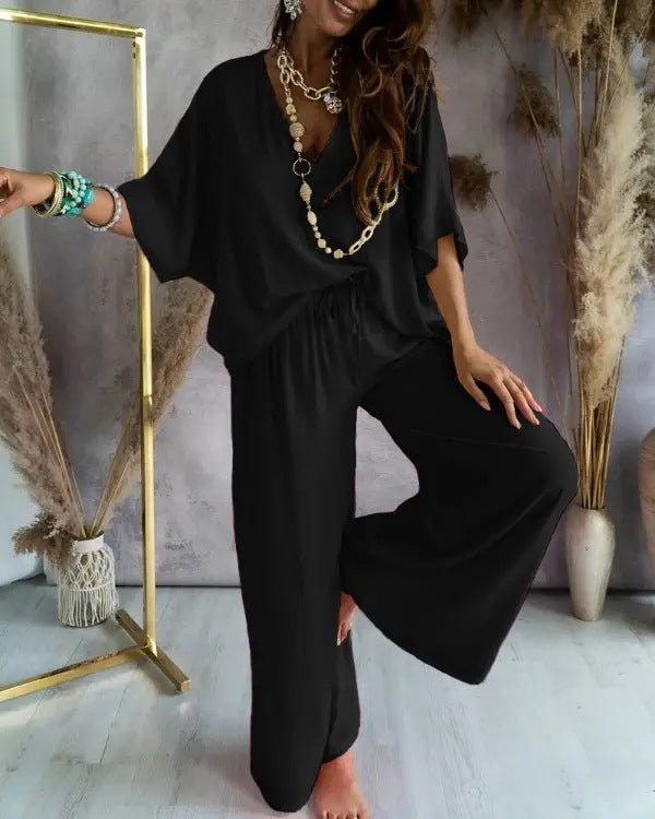 Women's Bat Sleeve Top and Casual Pants Set