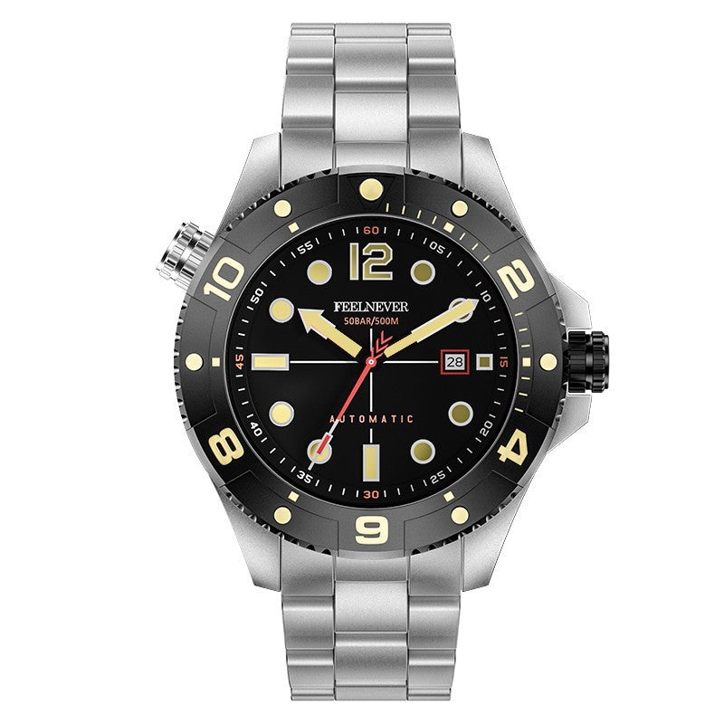 Automatic Mechanical Men's Watch - Silver Steel, Brown/Blue/Black