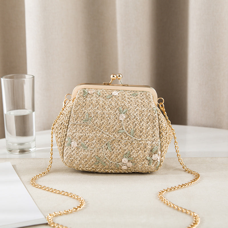 Straw Lace Shoulder Bag with Handle 18x10x15cm