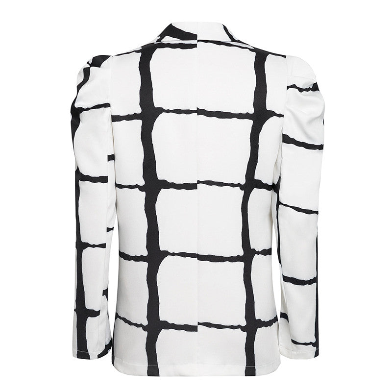 Plaid Deep V-Neck Polyester Blazer