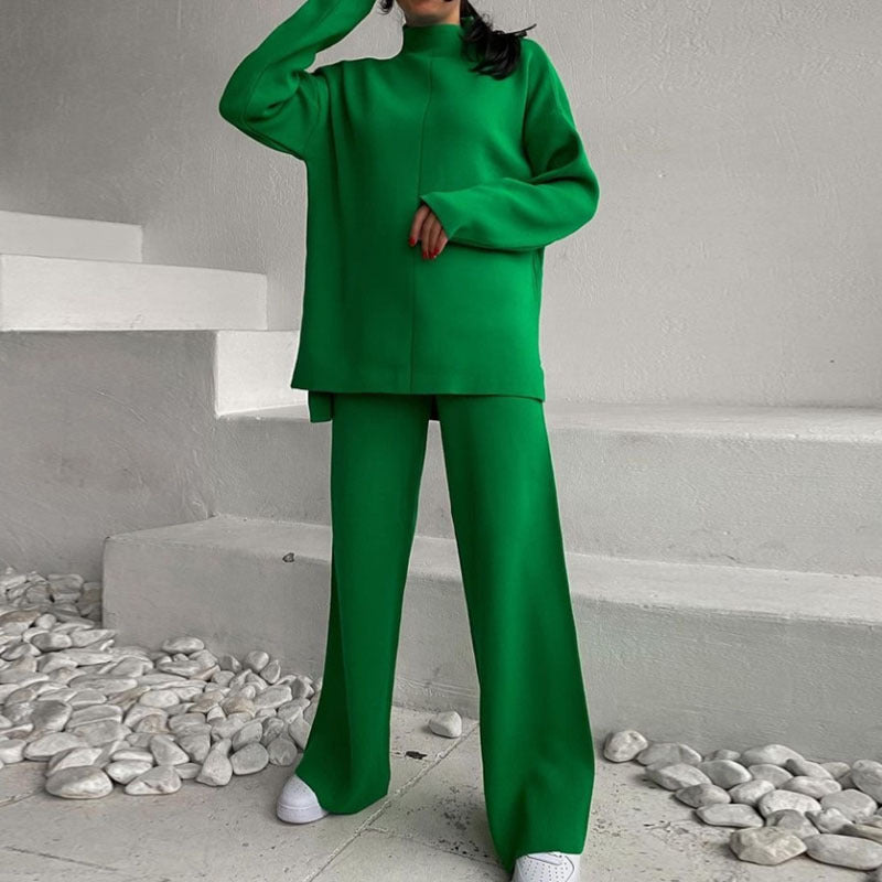 Long Sleeve Loose Knit Sweater and Trousers Set