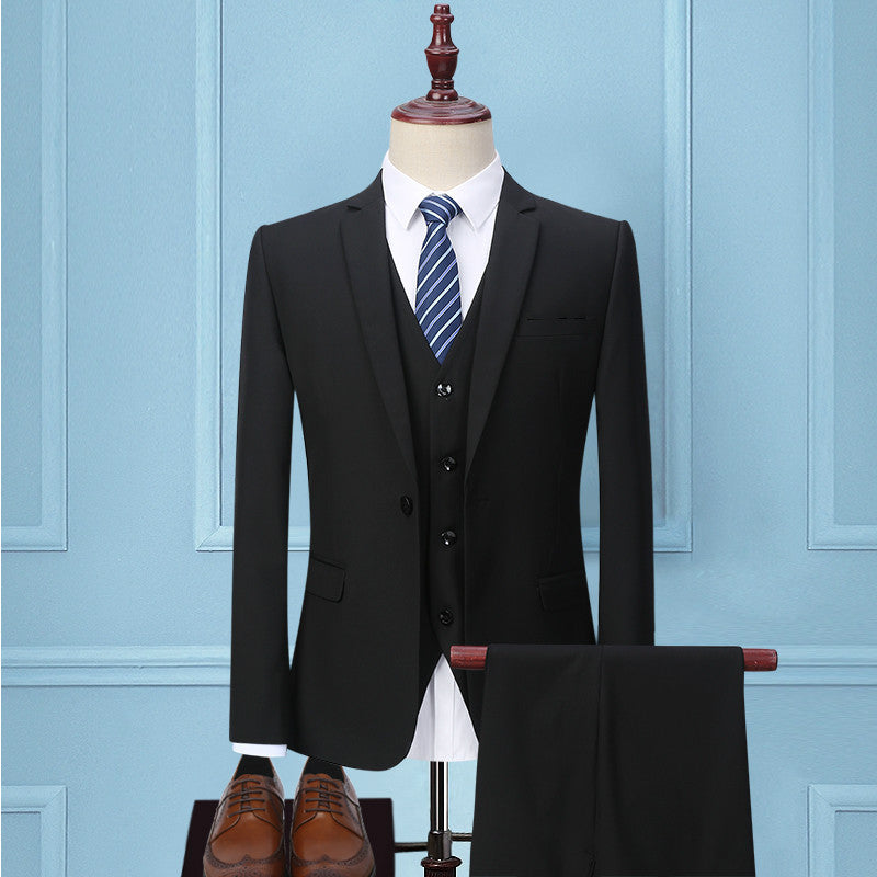 Men's Slim Fit Three-Piece Business Suit with Tie