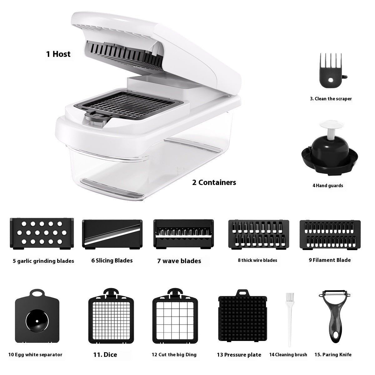 Household 15-in-1 Multi-Function Vegetable Chopper with Stainless Steel Blades