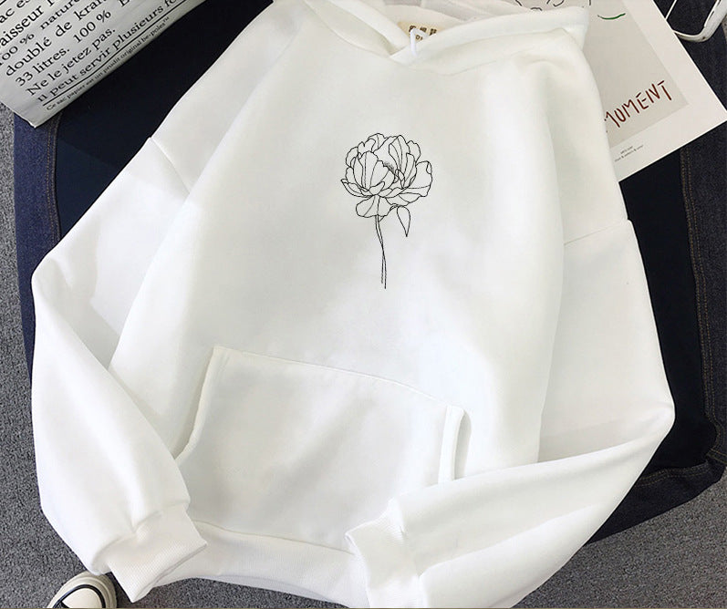 Hooded Pullover Plus Size Casual Couple Wear Loose Printing Long-Sleeved Sweater Women