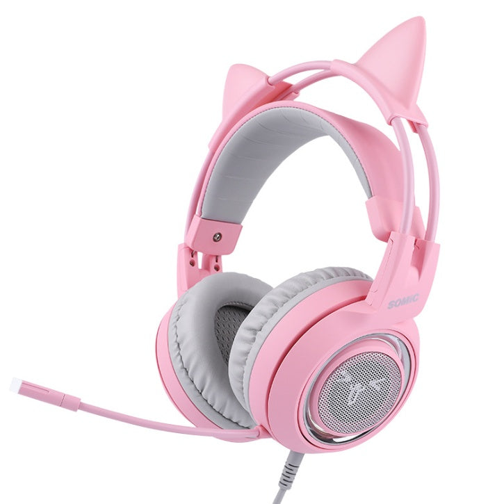USB 7.1 Virtual Surround Sound Cat Ear Gaming Headset with LED Lights