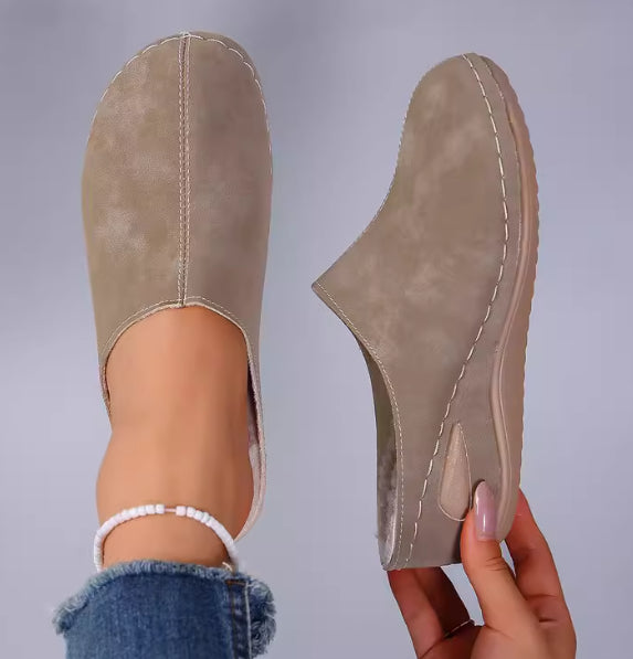 Pantoufles en peluche tendance, sandales compensées d'extérieur, chaussures de jardin pour femmes