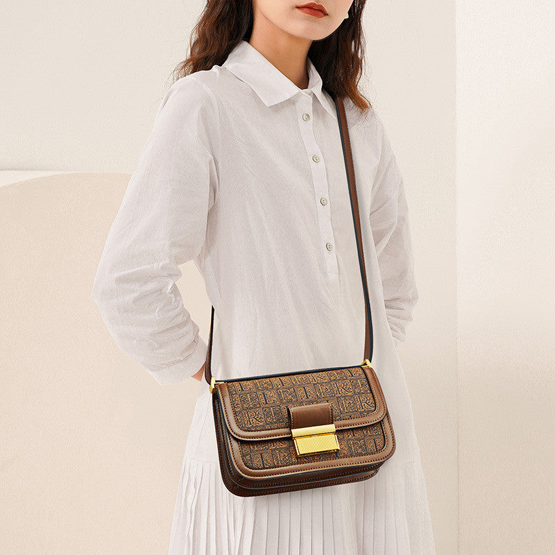 Sac bandoulière rétro marron en PU pour femme 21x7,5x14cm