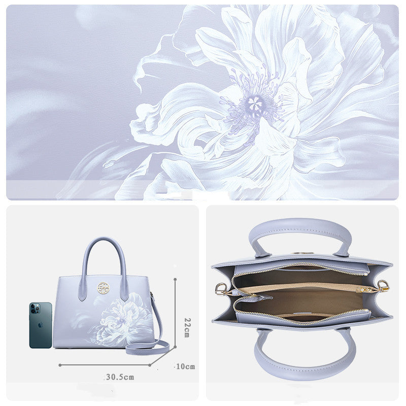 Sac à main en cuir de vachette violet clair haut de gamme, pratique, cadeau pour maman 22 cm