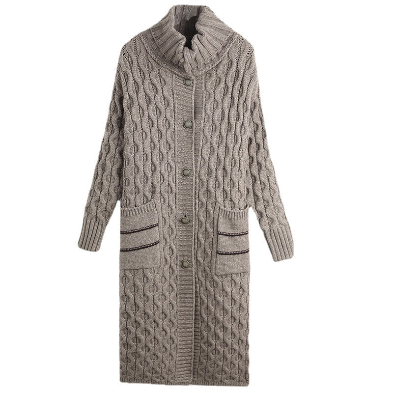 Thick Thread Mid-Length Sweater Coat for Women