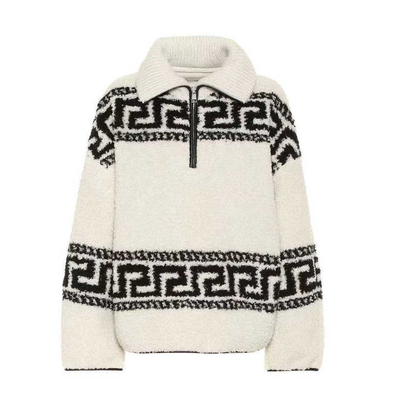 معطف صوفي فضفاض من صوف الحملان، بياقة عريضة وياقة قصيرة وسحاب قصير