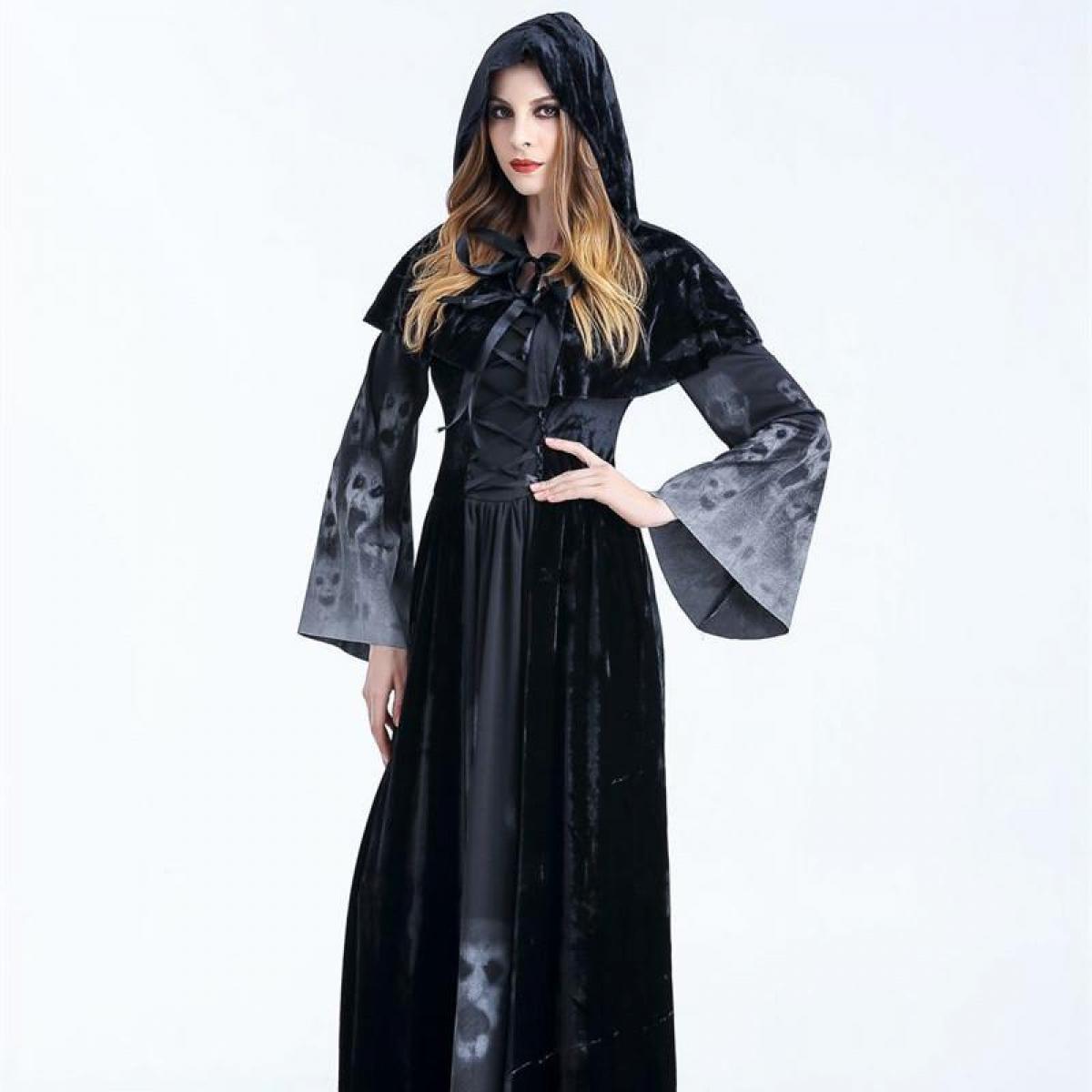 Halloween Women Medieval Gothic Witch Maleficent Cosplay Costume Party Dress