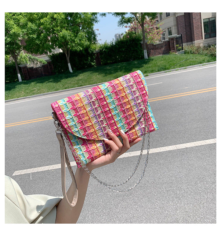 Sac à bandoulière tissé en PU de style ethnique décontracté pour femme