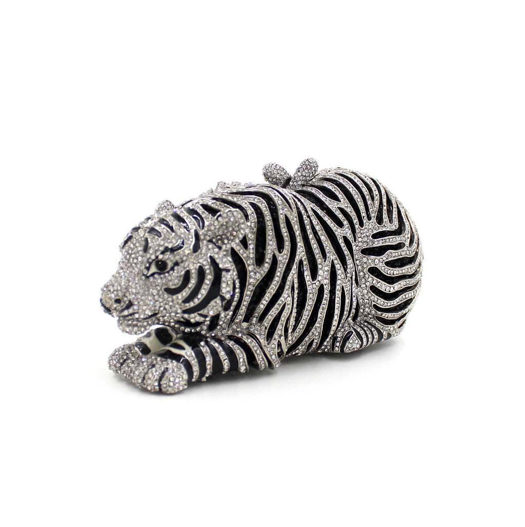 Tiger Rhinestone Metal Crystal Evening Clutch Bag 19cm