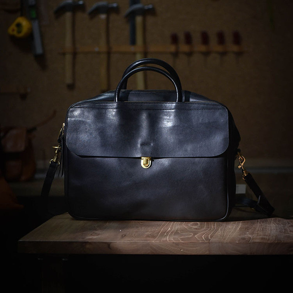 Street Vegetable Tanned Leather Men's Large Capacity Multi-Compartment Briefcase