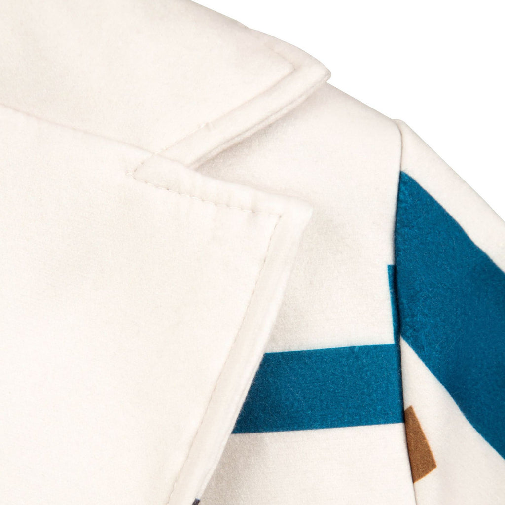 Manteau long en laine à carreaux et revers pour femme