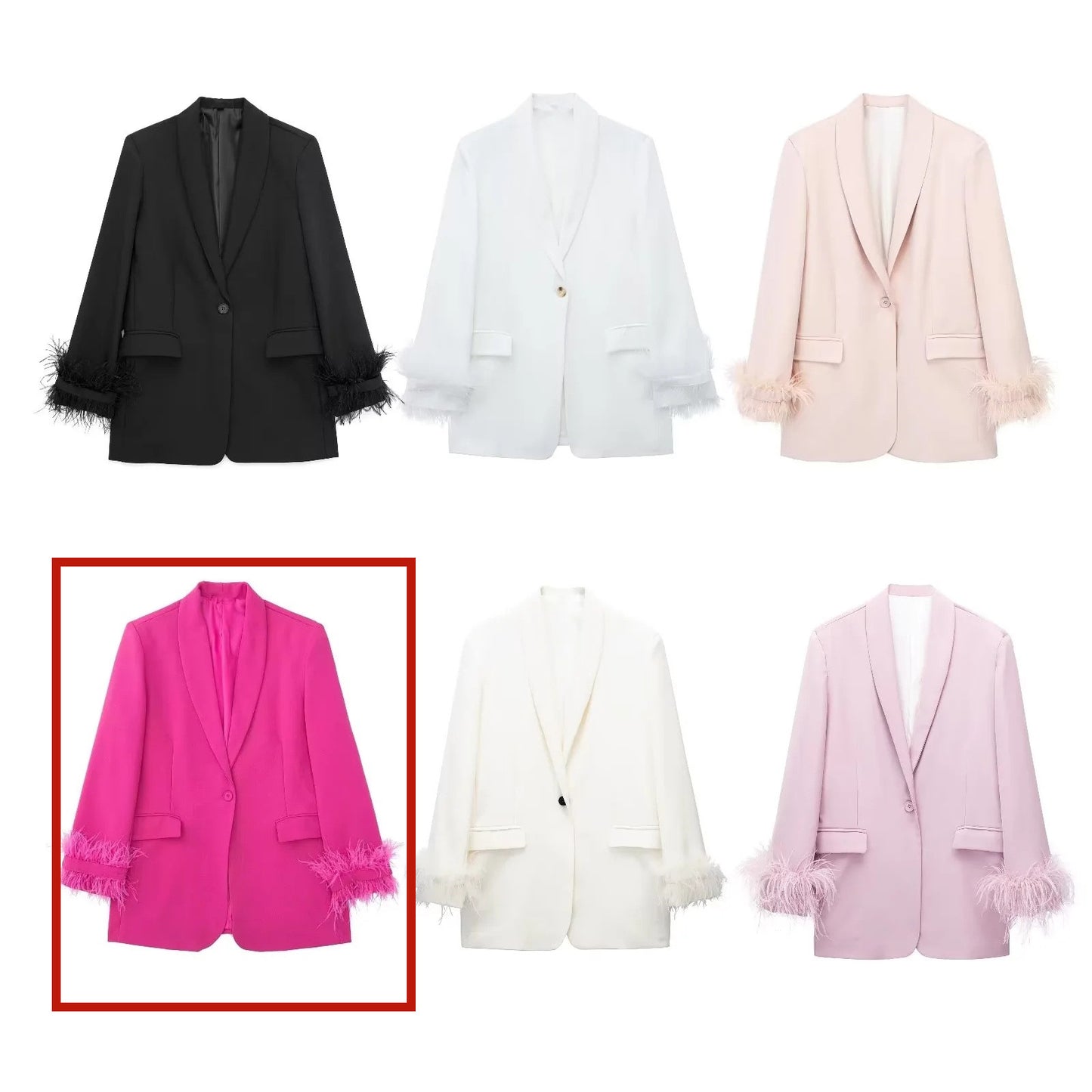 Women's Fashionable All-match Feather Decoration Straight Suit Coat