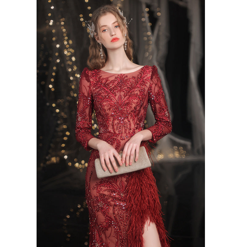 Queen Temperament Red Fishtail Evening Dress with Zipper, Sizes S-3XL