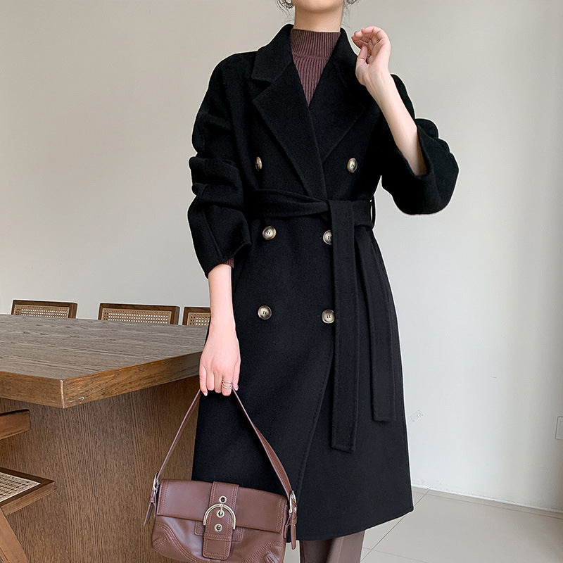 Women's Wool Suit Collar Reversible Tweed Coat - Fashionable & Versatile