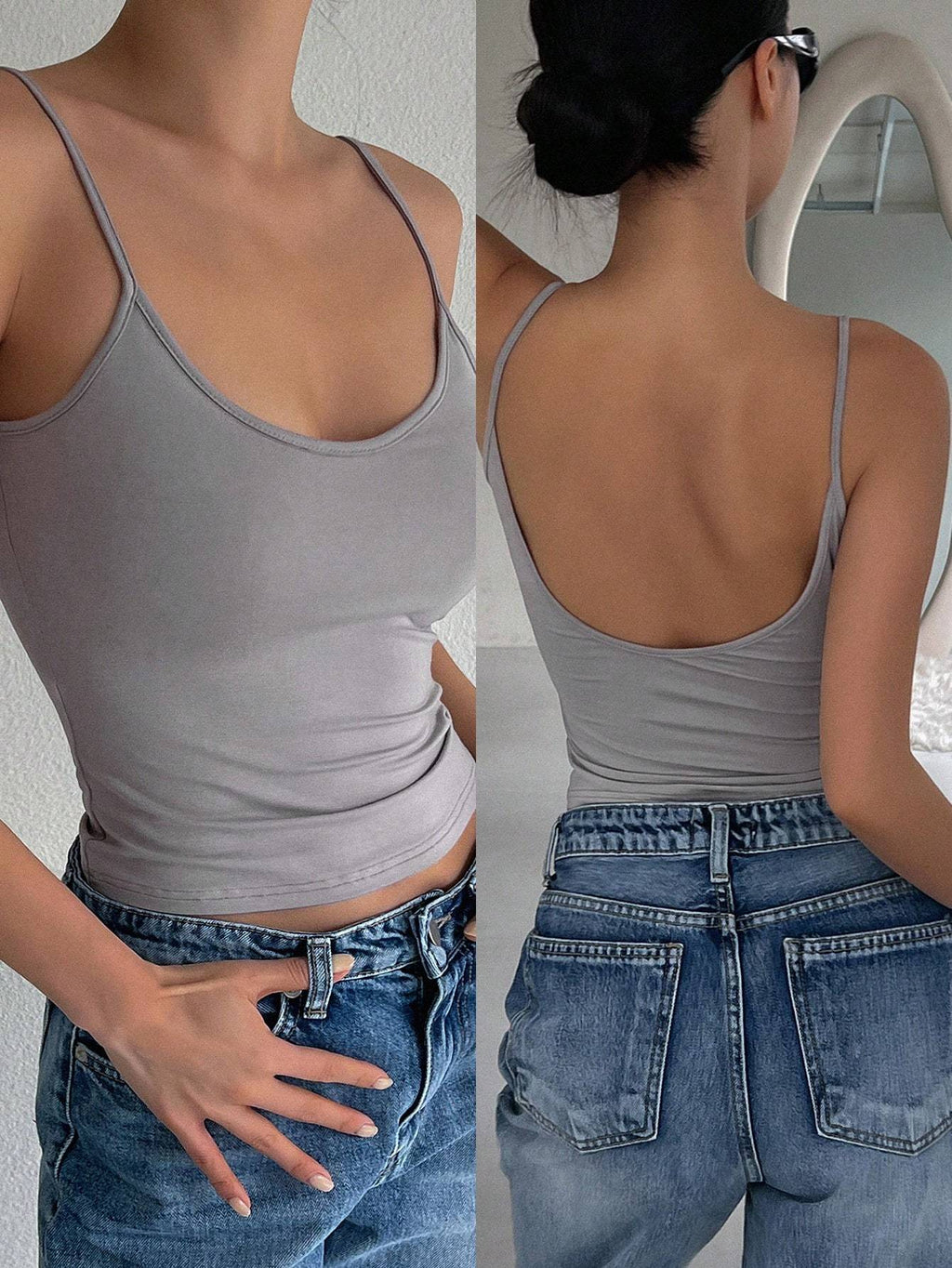Haut court dos nu moulant décontracté blanc à licou pour femme