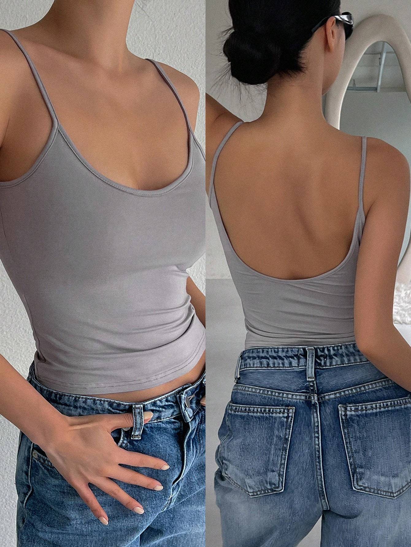 Haut court dos nu moulant décontracté blanc à licou pour femme