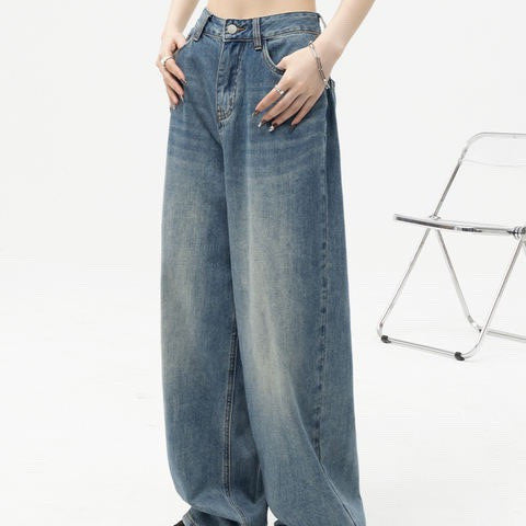 Women's Retro Blue High Waist Wide Leg Denim Jeans