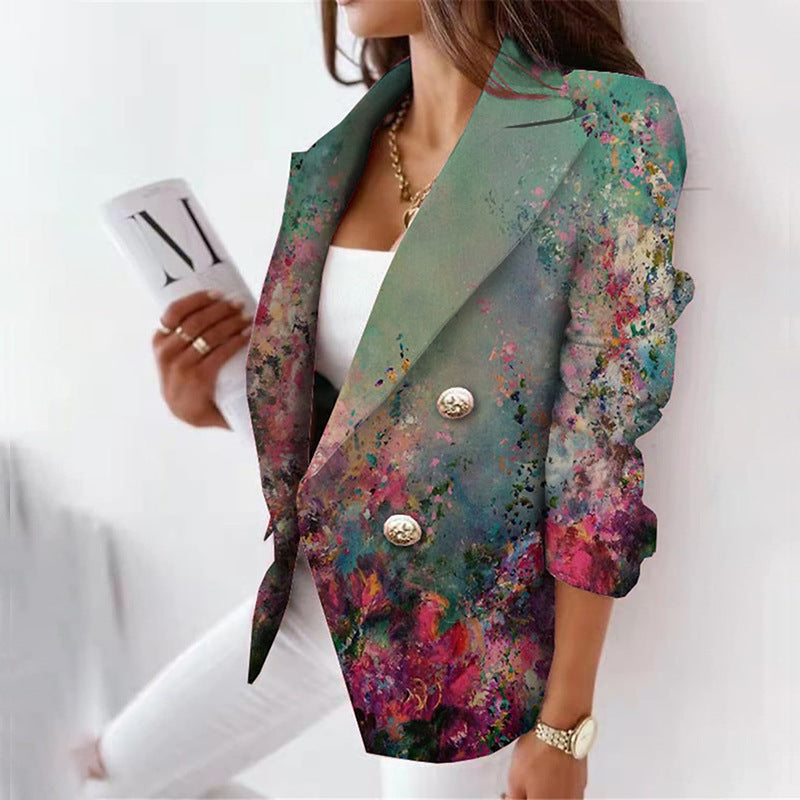 3D Color Print Slim Fit Suit Jacket for Women