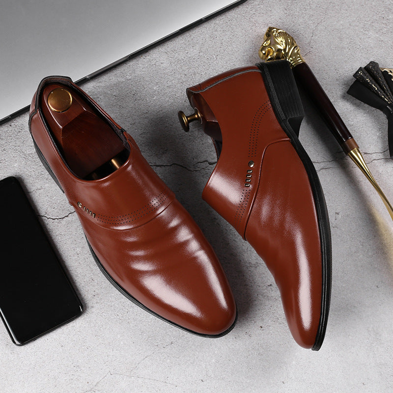 Men's Casual Pointed Toe Leather Shoes with Elastic Band