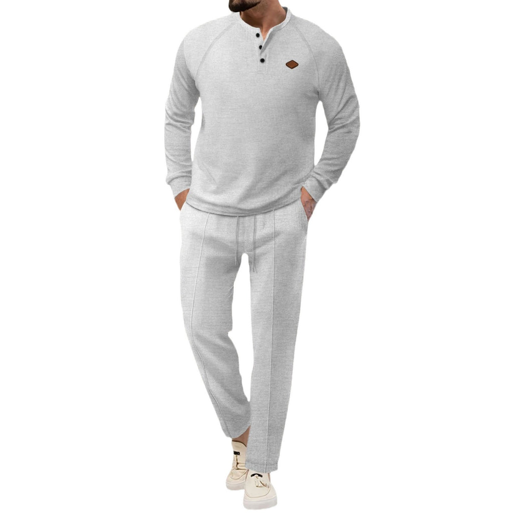 Men's Solid Color Long Sleeve Suit with Trousers Polyester Fiber