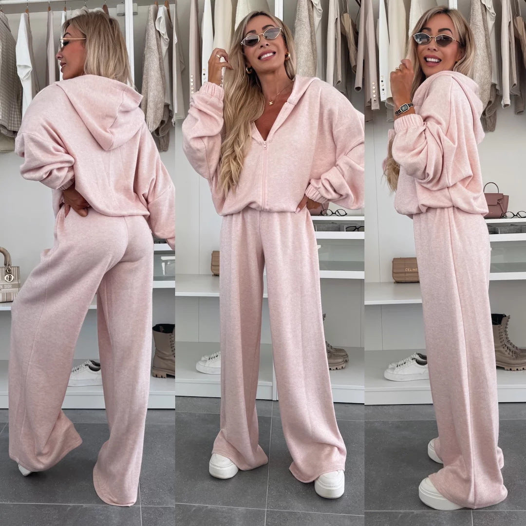 Ensemble deux pièces de pantalon élastique zippé pour femme