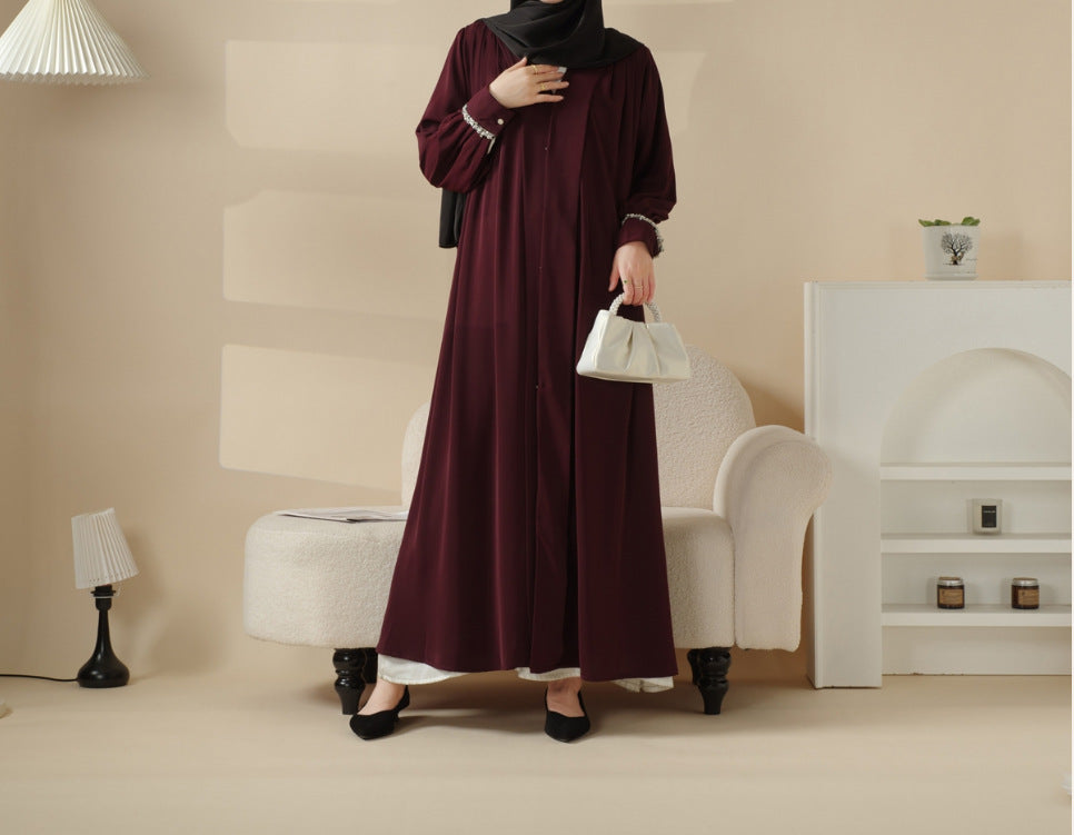 Manteau en satin du Moyen-Orient, jupe à poignets en diamant, robe